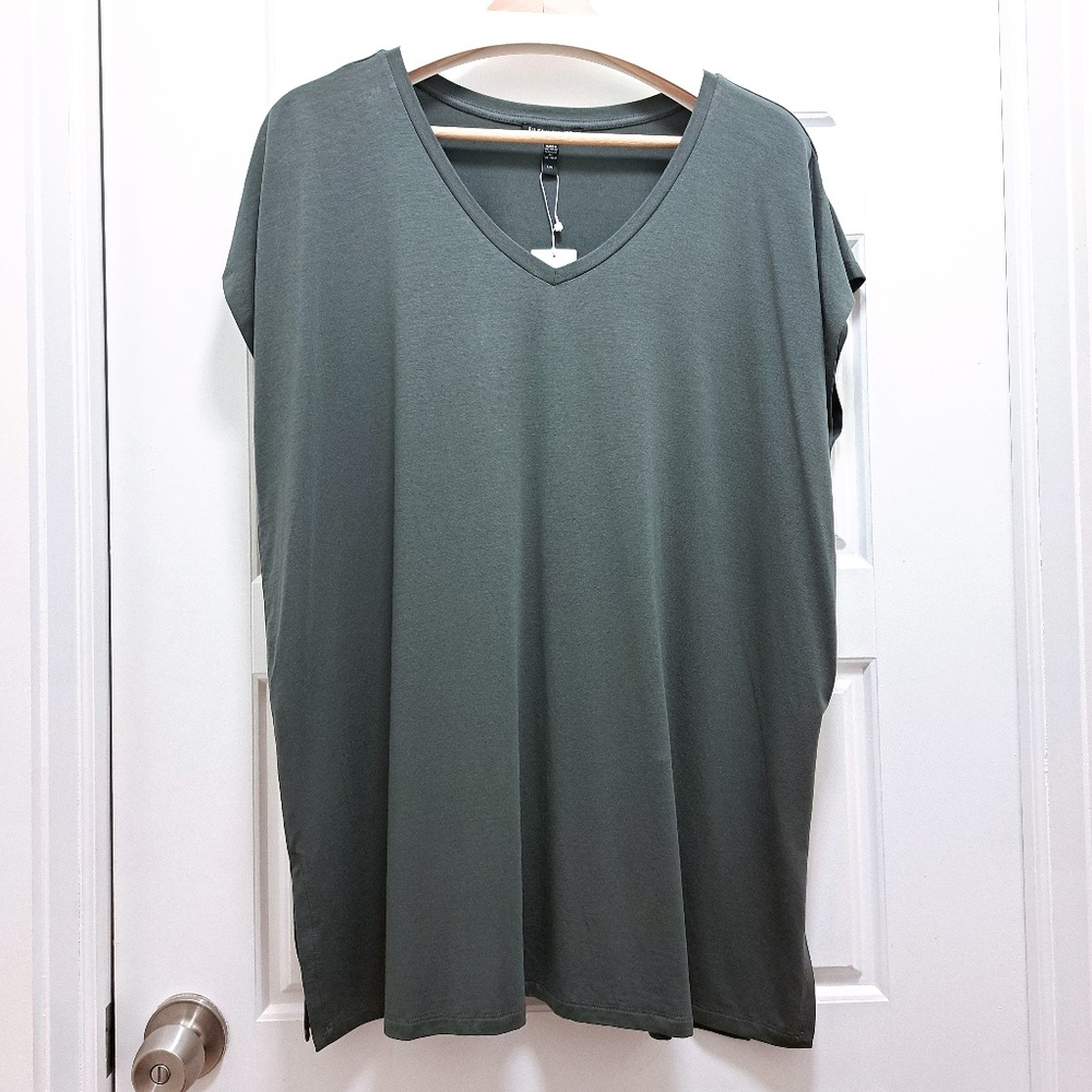 Eileen Fisher V-Neck Fine Jersey Gray Long Tunic Size Large - Picture 2 of 10